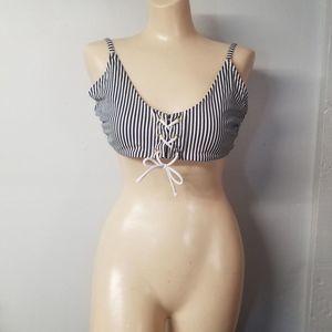 Xhilaration Striped Nautical Lace Tie Up Swim Bra Top cropped Stretch size XL